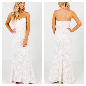 Lulu’s “I Do” lace maxi dress, cream and white, XL